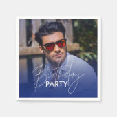 Navy Blue Gradient Gepersonaliseerde Foto Verjaard Servet (Voorkant)