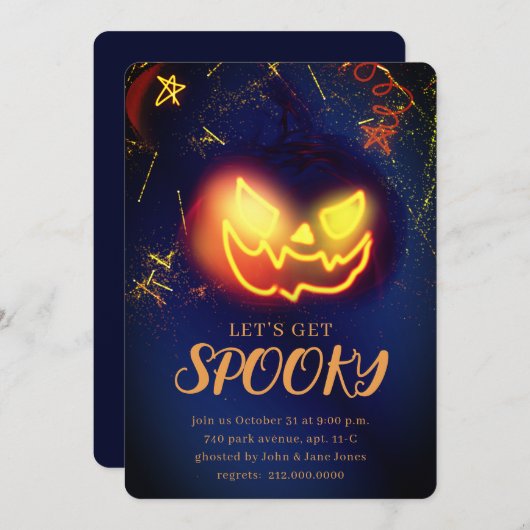 Navy Blue Gradient Navy Blue Spooky Halloween Kaart (Voorkant / Achterkant)