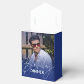 Navy Blue Gradient Photo Birthday Dinner Bedankdoosjes (Geopend)