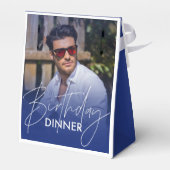 Navy Blue Gradient Photo Birthday Dinner Bedankdoosjes (Achterkant)