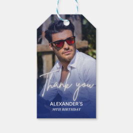 Navy blue Gradient Photo Birthday Thank you Cadeaulabel