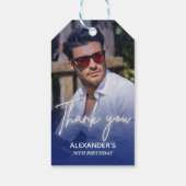 Navy blue Gradient Photo Birthday Thank you Cadeaulabel (Achterkant)