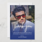 Navy blue Gradient Photo Birthday Thank you card Kaart (Voorkant)