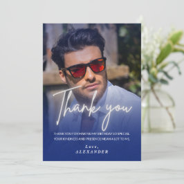 Navy blue Gradient Photo Birthday Thank you card Kaart