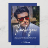 Navy blue Gradient Photo Birthday Thank you card Kaart (Voorkant / Achterkant)