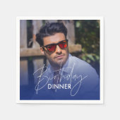 Navy Blue Gradient Photo Dinner Birthday Servet (Voorkant)