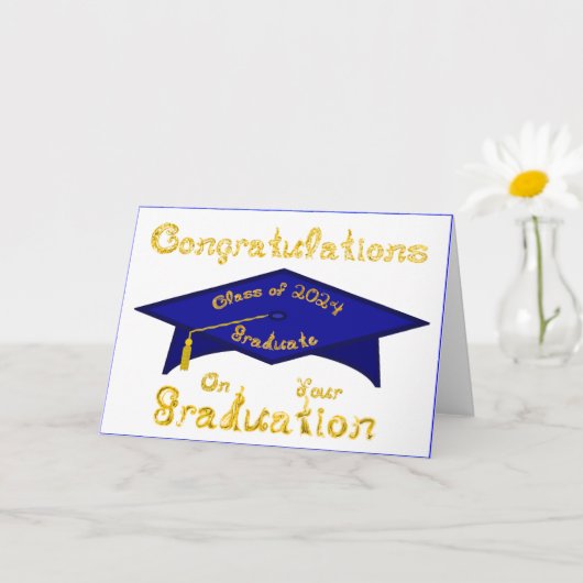 Navy Blue Graduation Cap Afstuderen Klasse 2024 Pe Kaart (Kleine Plant)