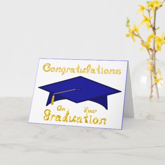 Navy Blue Graduation Cap Printable Party Pet of Kaart (Gele Bloem)