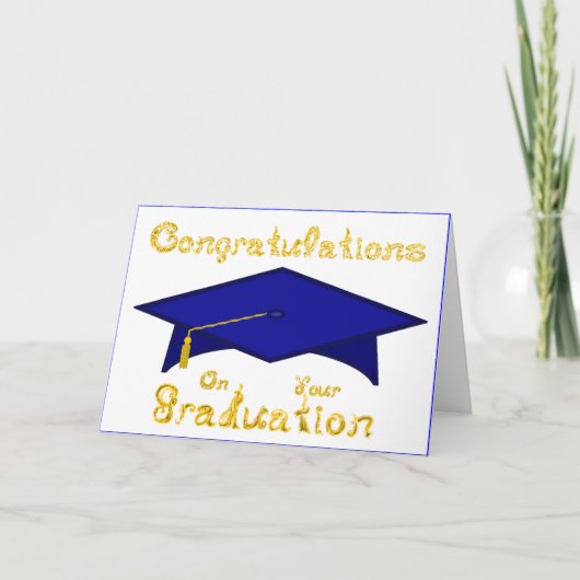 Navy Blue Graduation Cap Printable Party Pet of Kaart (Voorkant)