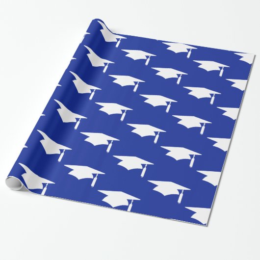 Navy Blue Graduation Caps Pattern - Afstuderen Cadeaupapier (Uitgerold)