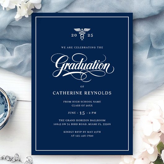 Navy Blue Graduation Party Kaart