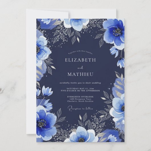 Navy Blue Grand Winter Wedding Kaart (Voorkant)