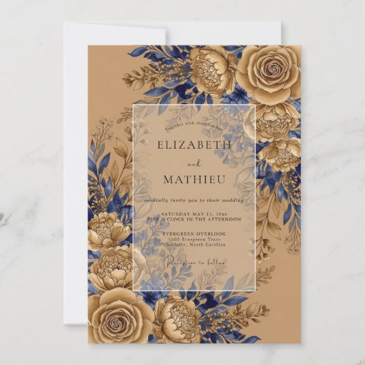 Navy Blue Grandiose Rustic Wedding Kaart (Voorkant)