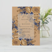 Navy Blue Grandiose Rustic Wedding Kaart (Staand voorkant)