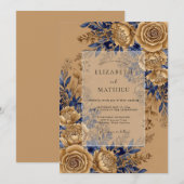 Navy Blue Grandiose Rustic Wedding Kaart (Voorkant / Achterkant)