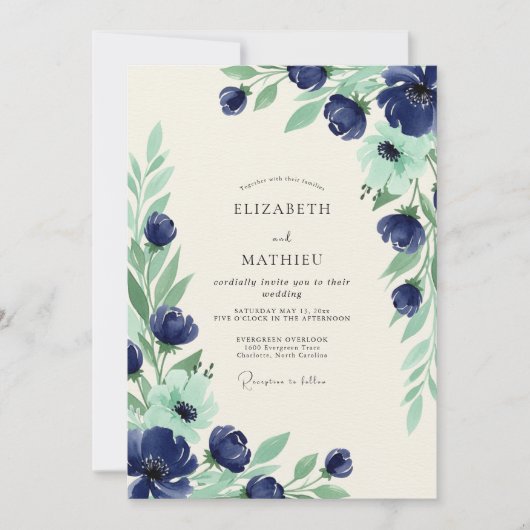 Navy Blue Grandiose Spring Wedding Kaart (Voorkant)