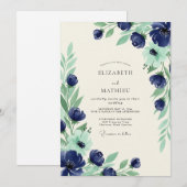 Navy Blue Grandiose Spring Wedding Kaart (Voorkant / Achterkant)
