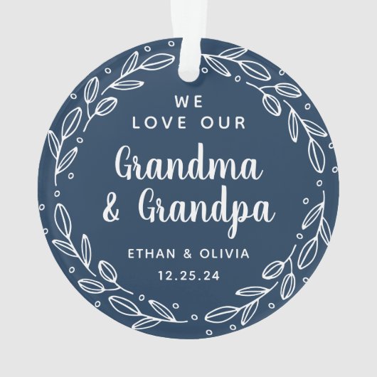 Navy Blue Grandparents Personalized Holiday Photo Ornament (achterkant)
