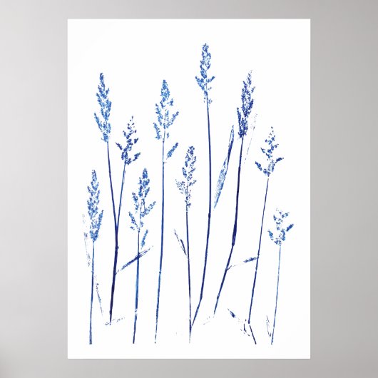 Navy Blue Grass Leafs Grass Seed Arts Poster (Voorkant)