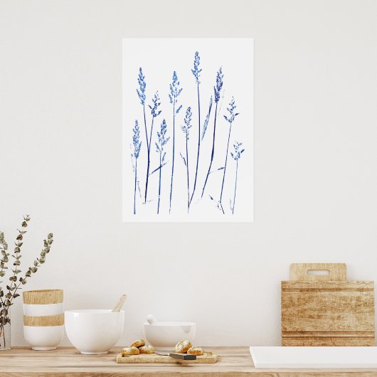 Navy Blue Grass Leafs Grass Seed Arts Poster (Keuken)
