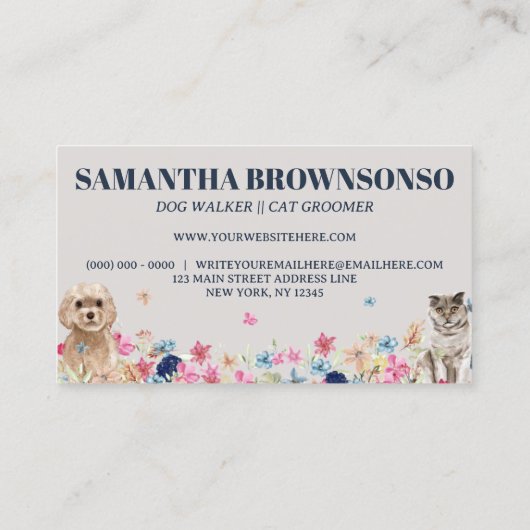 Navy Blue Gray Cat Dog Pet Visitekaartje (Achterkant)