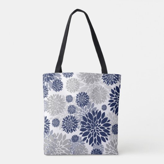Navy Blue Gray Floral Monogram Tote Bag (Achterkant)