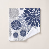 Navy Blue Gray Flower Pattern Bad Handdoek (Wasdoekje)