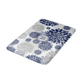 Navy Blue Gray Flower Pattern Badmat (Gekanteld)