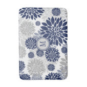 Navy Blue Gray Flower Pattern Badmat (Voorkant Verticaal)