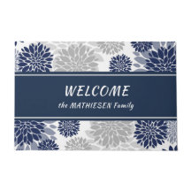 Navy Blue Gray Flower Pattern