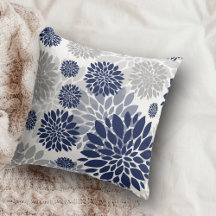 Navy Blue Gray Flower Pattern