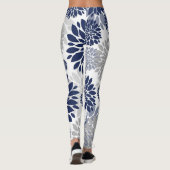 Navy Blue Gray Flower Pattern Leggings (Achterkant)