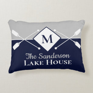 Navy Blue Gray Monogram Paddle Lake House Accent Kussen