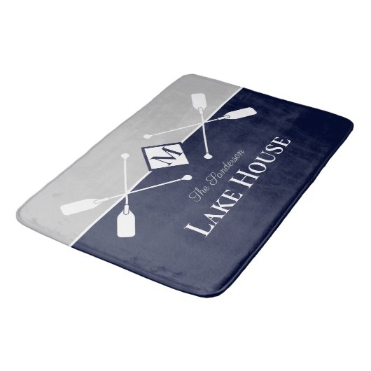 Navy Blue Gray Monogram Paddle Lake House Badmat (Gekanteld)