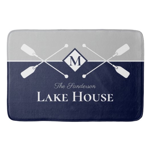 Navy Blue Gray Monogram Paddle Lake House Badmat (Voorkant)