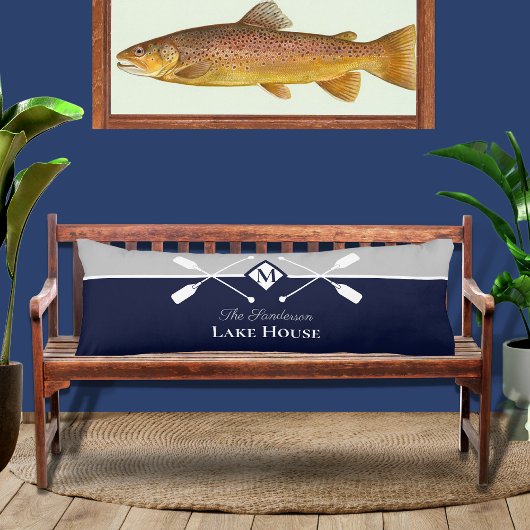 Navy Blue Gray Monogram Paddle Lake House Lichaamskussen