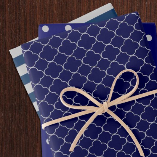 Navy Blue Gray Patterned Wrapping Paper Sheets