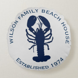 Navy Blue Gray Round Lobster House Pillow Rond Kussen