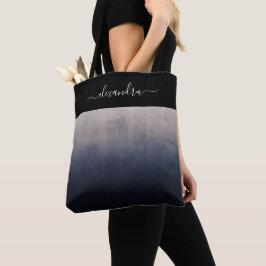 Navy Blue Gray rustic ombre chic gepersonaliseerd Tote Bag