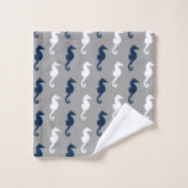 Navy Blue Gray Seahorse Pattern Bad Handdoek (Wasdoekje)