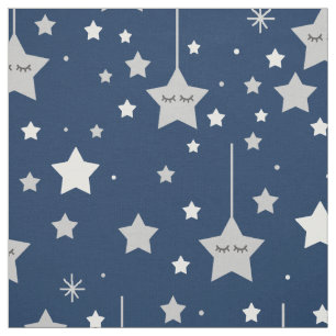 Navy Blue Gray Stars Boy Nursery Fabric Stof