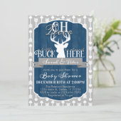 Navy Blue Gray Tribal Deer Baby shower Invitation Kaart (Staand voorkant)