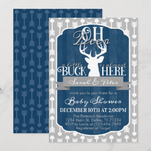 Navy Blue Gray Tribal Deer Baby shower Invitation Kaart