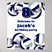navy blue gray volleyballs birthday party welcome poster (Voorkant)