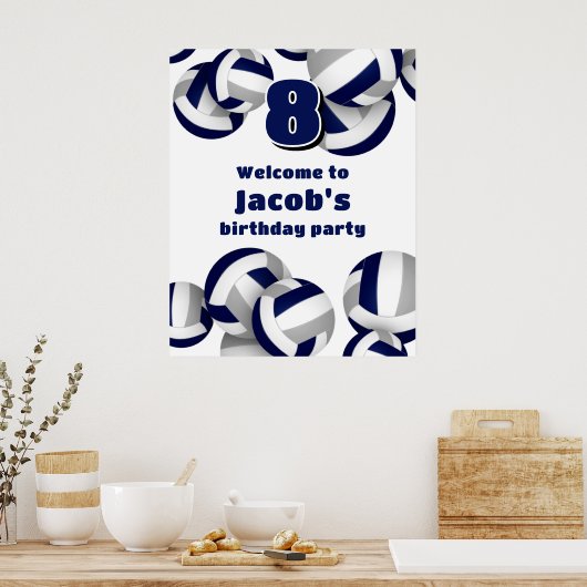 navy blue gray volleyballs birthday party welcome poster (Keuken)