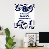 navy blue gray volleyballs birthday party welcome poster (Thuiskantoor)