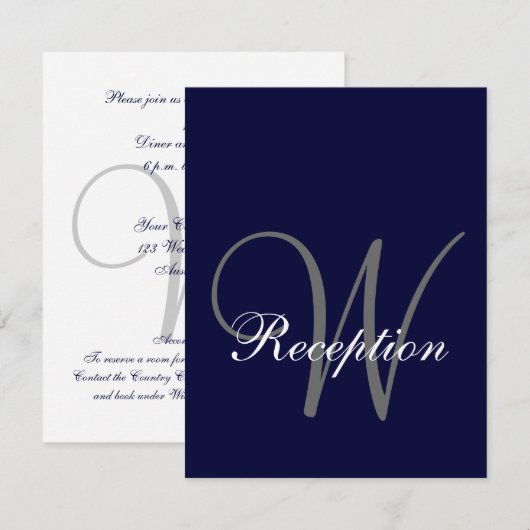 Navy Blue Gray Wedding Reception Kaart (Voorkant / Achterkant)