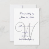 Navy Blue Gray Wedding RSVP-kaart RSVP Kaartje (Achterkant)
