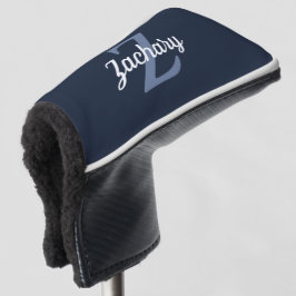 Navy Blue Gray White Monogram, gepersonaliseerd Golfheadcover
