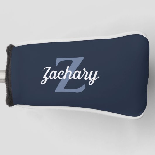 Navy Blue Gray White Monogram, gepersonaliseerd Golfheadcover (Voorkant)
